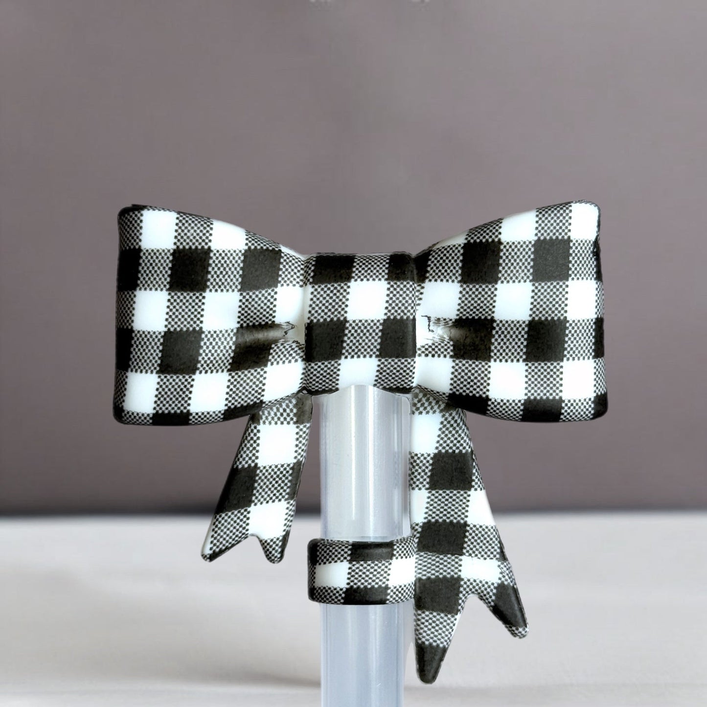 Buffalo Plaid 3D Bow Silicone Straw Topper Fits 10mm Straws 