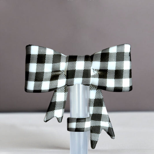 Buffalo Plaid 3D Bow Silicone Straw Topper Fits 10mm Straws 
