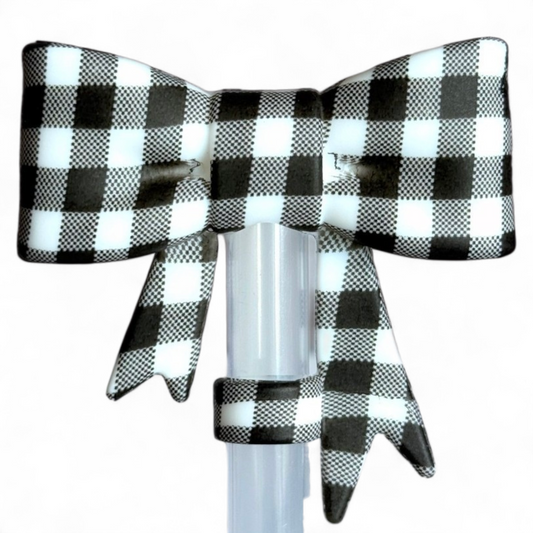 Buffalo Plaid 3D Bow Silicone Straw Topper Fits 10mm Straws 