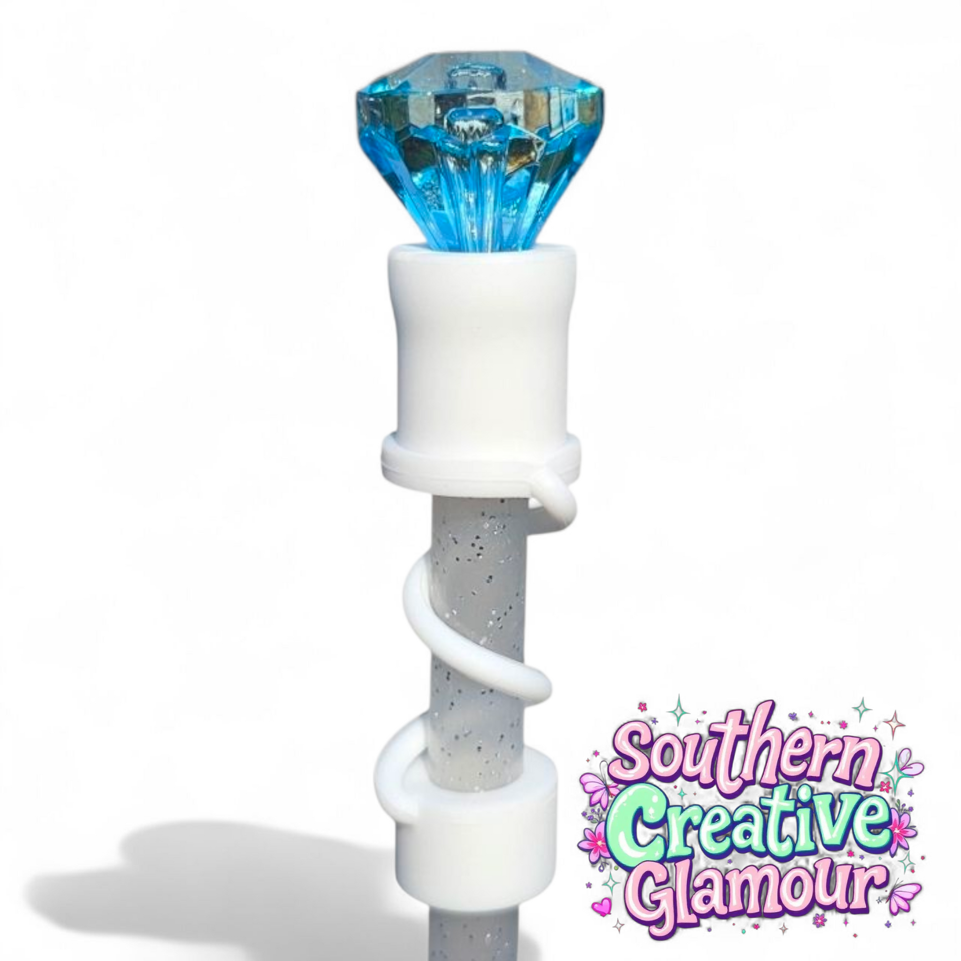 Blue Diamond Silicone 10mm Straw Topper | Straw Cover by Southern Creative Glamour 