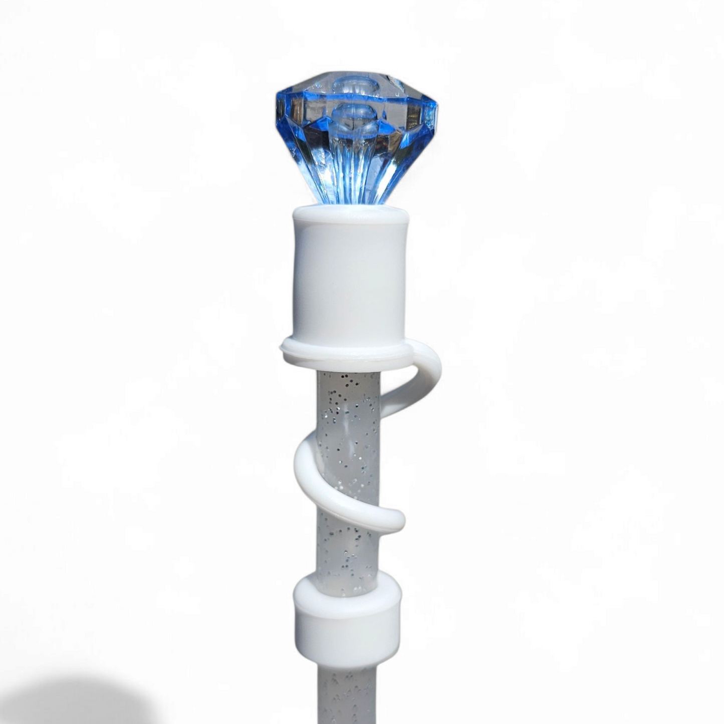 Blue Diamond Straw Topper with White Silicone Straw Topper Base. 