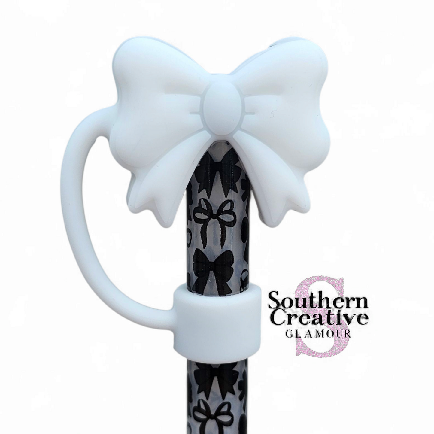White Coquette Bow 3D Silicone 10mm Straw Toppers by Southern Creative Glamour 