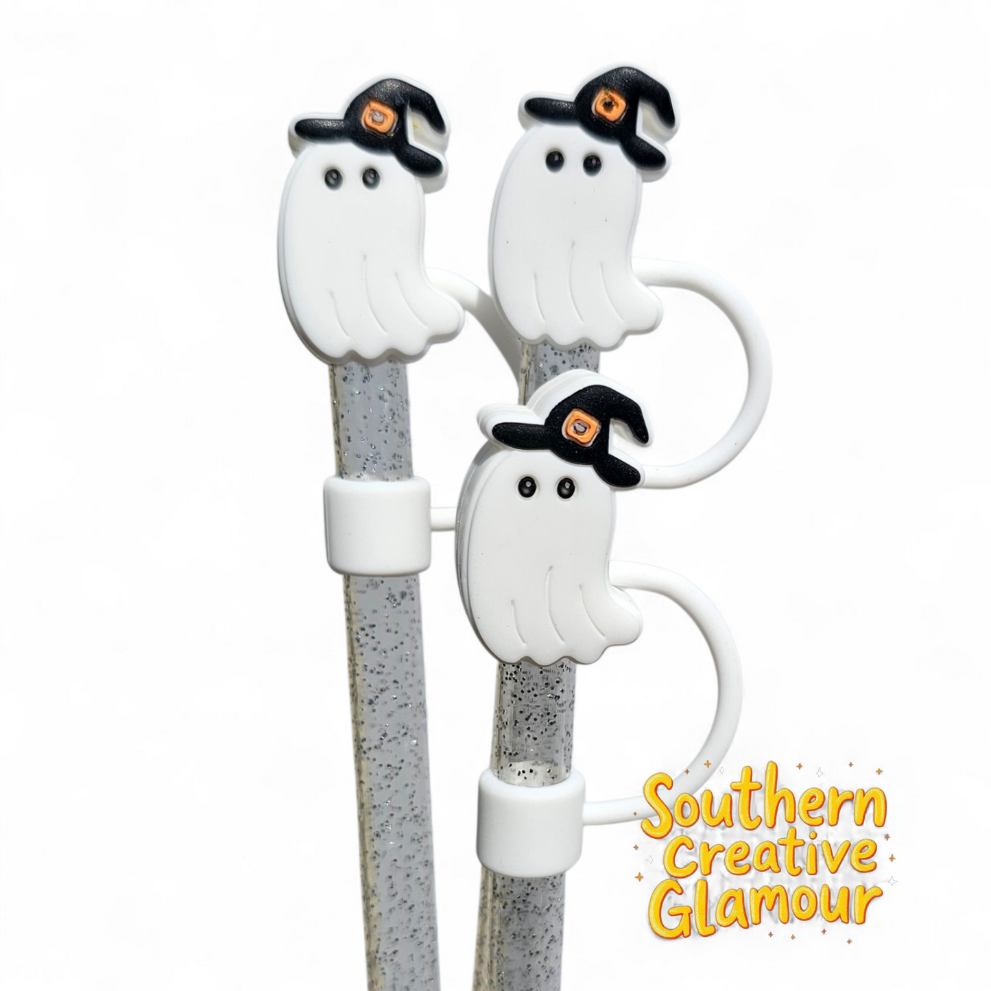 Witchy Ghost 10mm Silicone Straw Topper by Southern Creative Glamour 