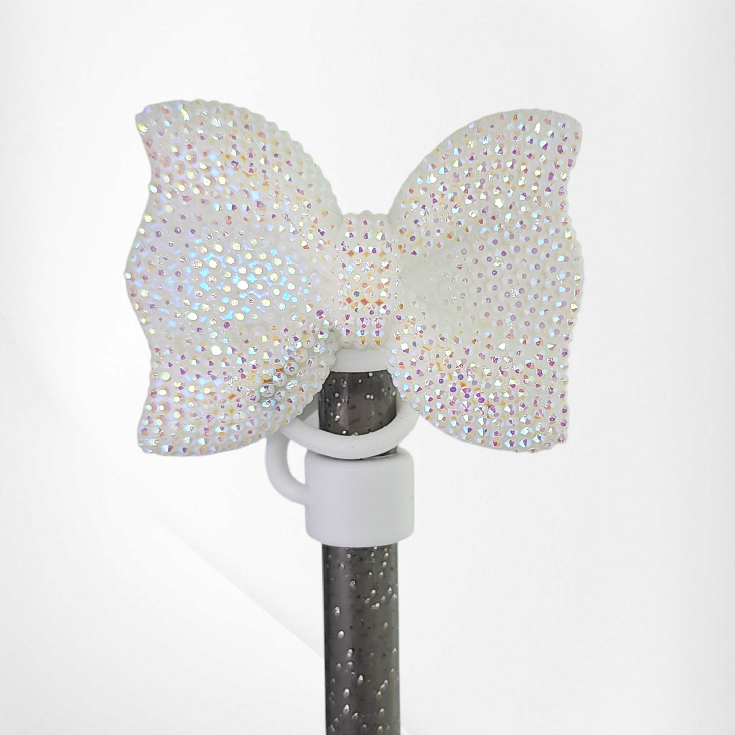 White Glitter Ribbon Bow Silicone Straw Topper  - Straw Cover by Southern Creative Glamour 