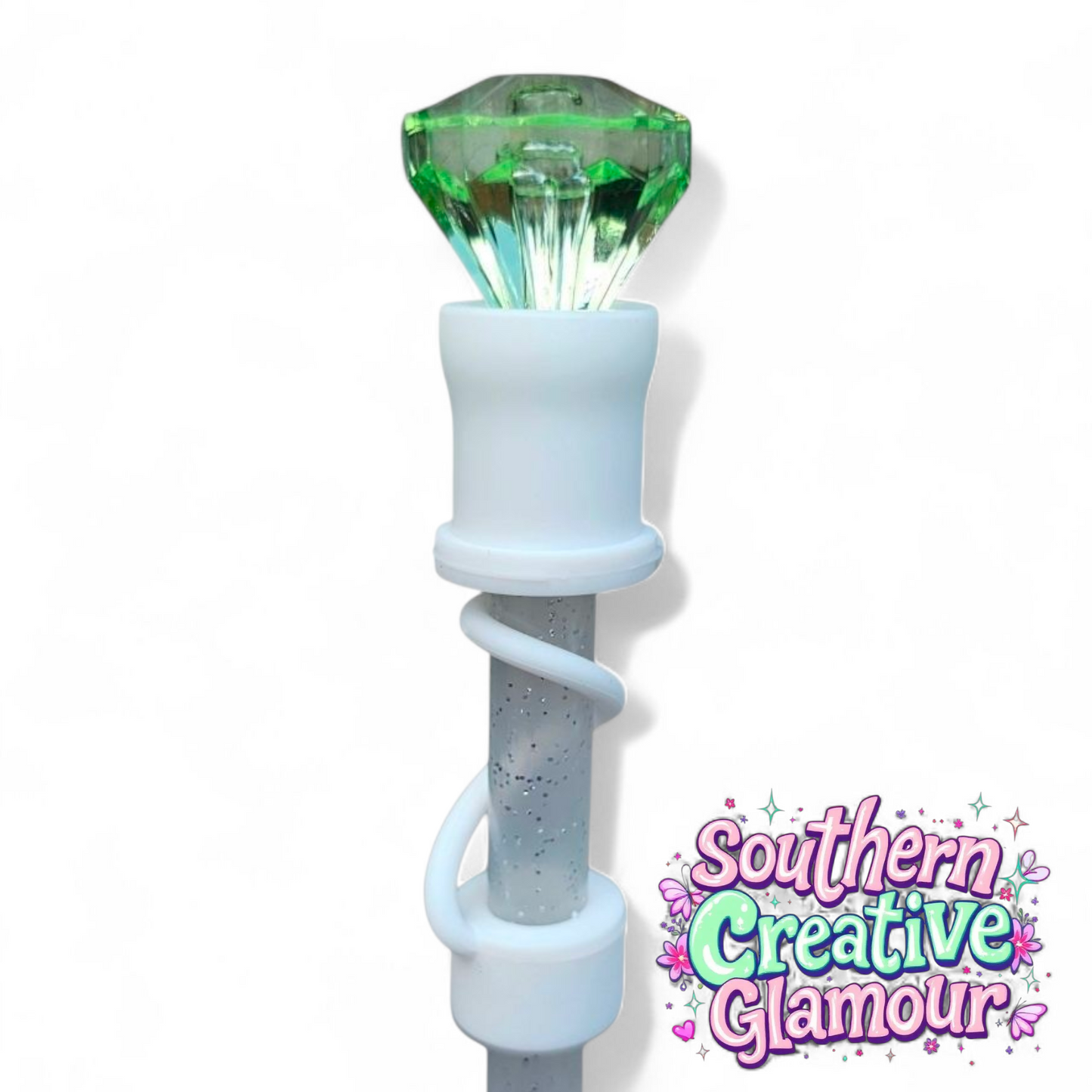 Green Diamond Silicone 10mm Straw Topper | Straw Cover by Southern Creative Glamour 