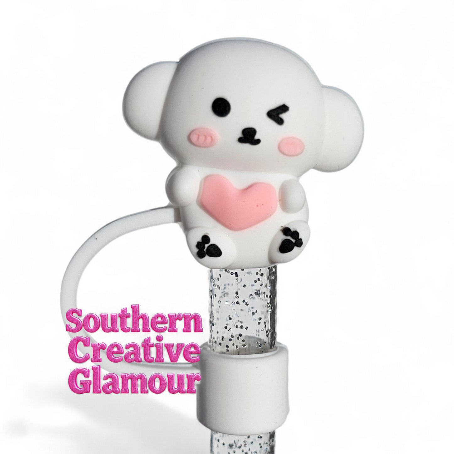 Koala Valentine 10mm Silicone Straw Toppers | Pink & Red by Southern Creative Glamour 