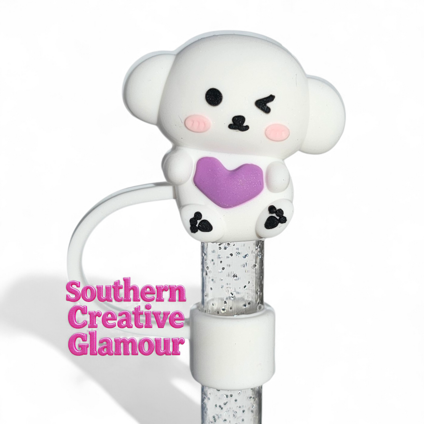 White Koala Valentine 10mm Silicone Straw Toppers | Straw Cover by Southern Creative Glamour 