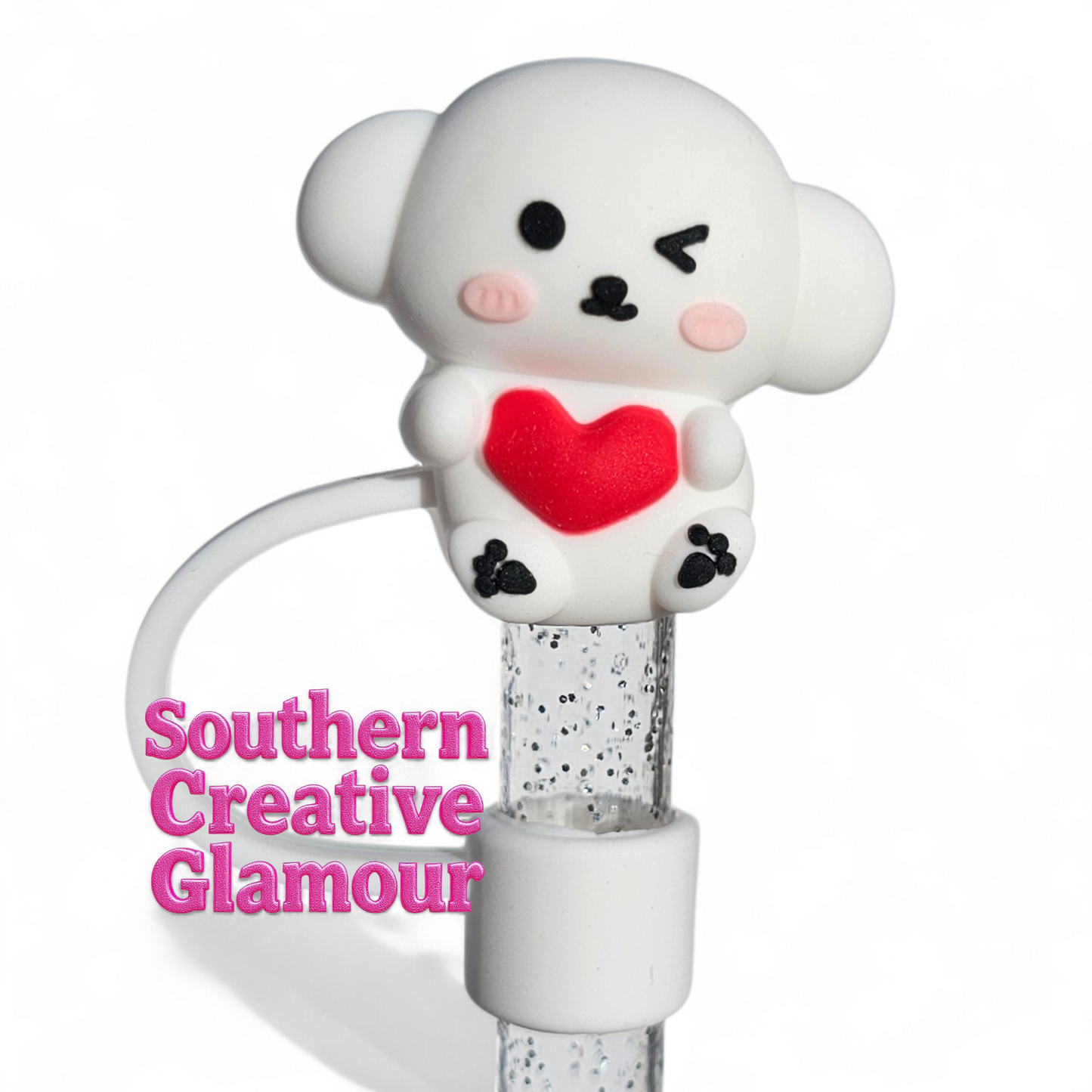 Koala Valentine 10mm Silicone Straw Toppers | Pink & Red by Southern Creative Glamour 