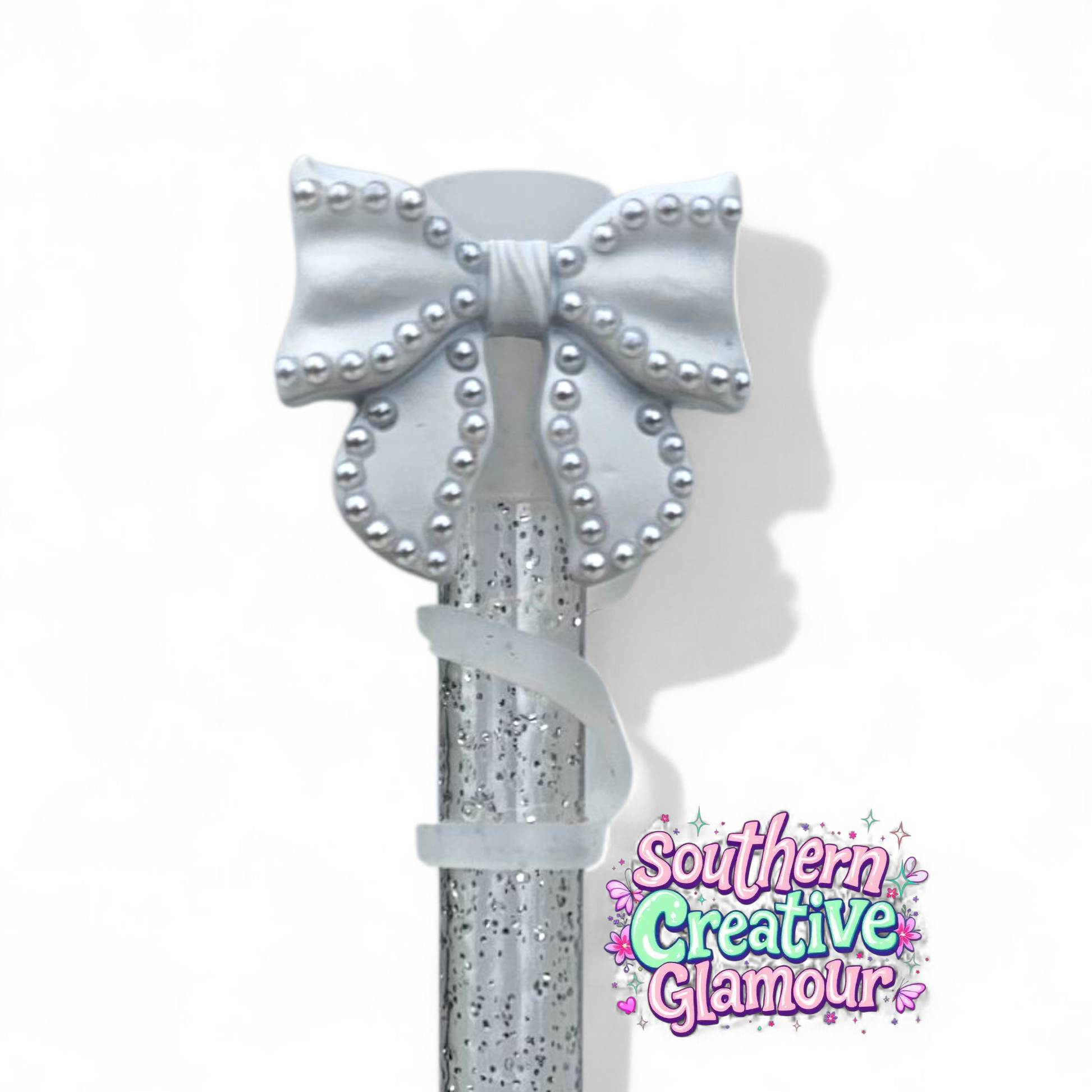 White Beaded Pearl Bow Straw Toppers by Southern Creative Glamour 