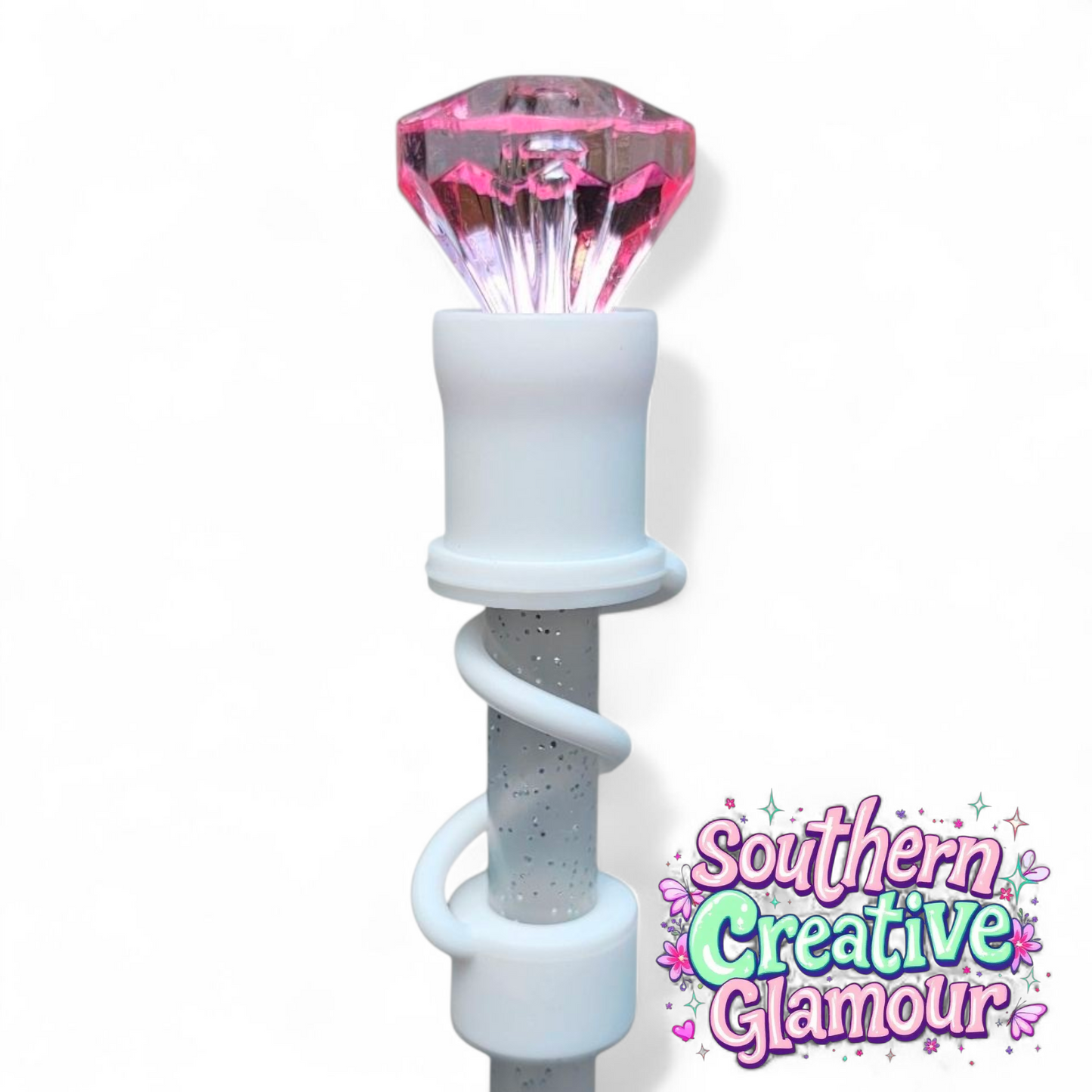Pink Diamond Silicone 10mm Straw Topper | Straw Cover by Southern Creative Glamour 