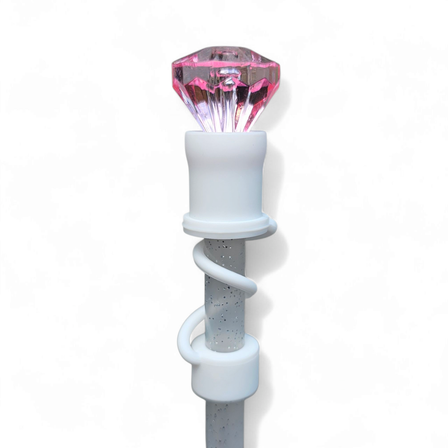 Pink Diamond  | White Silicone 3D Straw Topper 