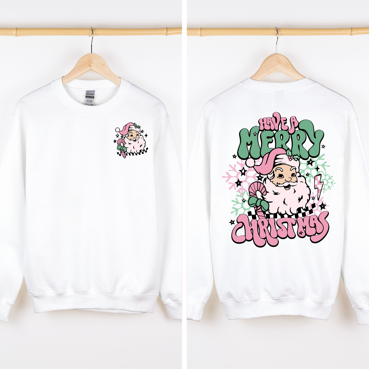 White Have A Merry Christmas, Retro, Front and Back, Santa, Trendy Sweatshirt