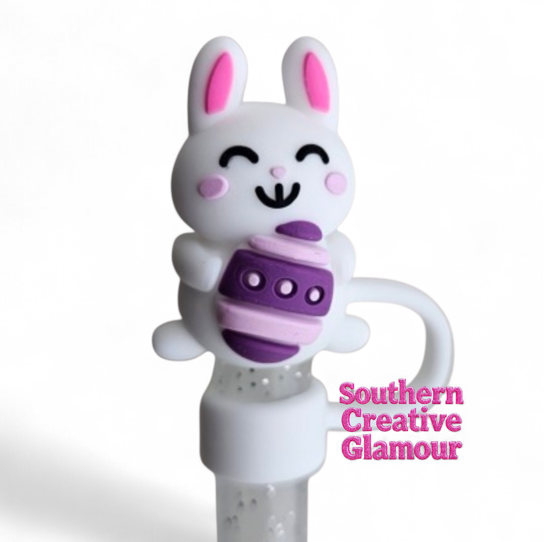 Happy Easter Bunny Silicone Straw Topper by Southern Creative Glamour 