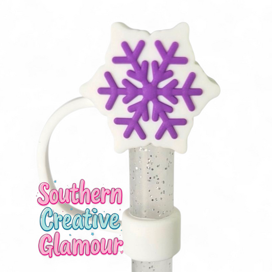 White and Purple Snowflake 3D Silicone Straw Topper by Southern Creative Glamour 