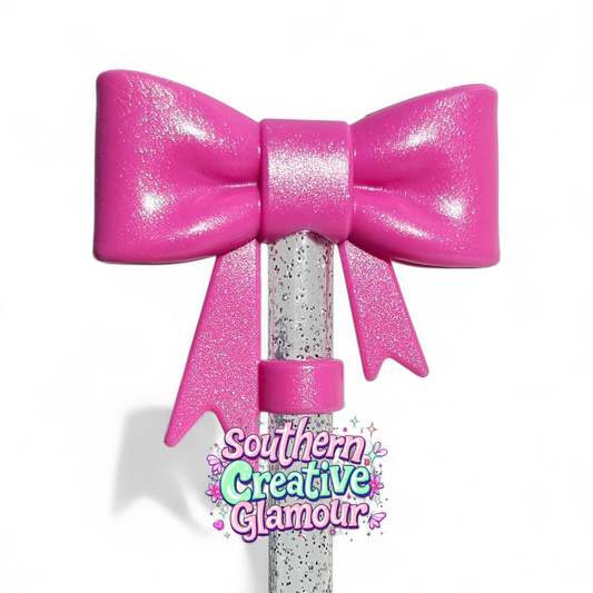 Winter Pink Shimmer 3D Silicone Bow 10mm Straw Topper by Southern Creative Glamour 