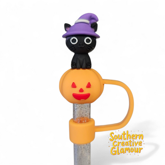 Black Cat & Pumpkin Straw Topper by Southern Creative Glamour 
