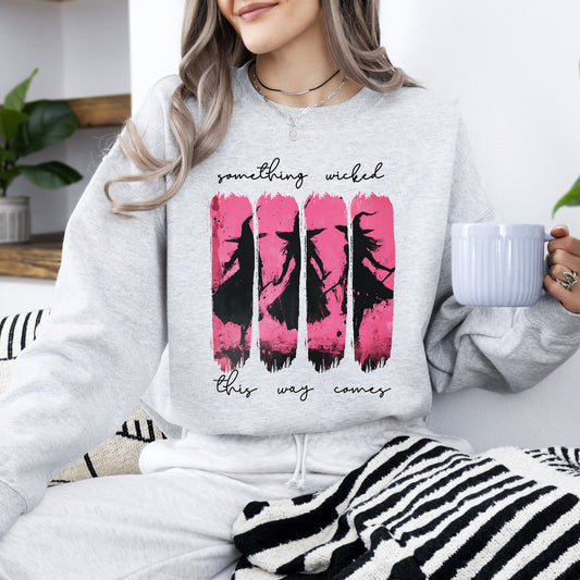 Ash gray Something Wicked, Witch, Skeleton, Ghost, Halloween, Western, Vintage, Pumpkin, Retro, Spooky, Costume, Fall, Graphic Sweatshirt