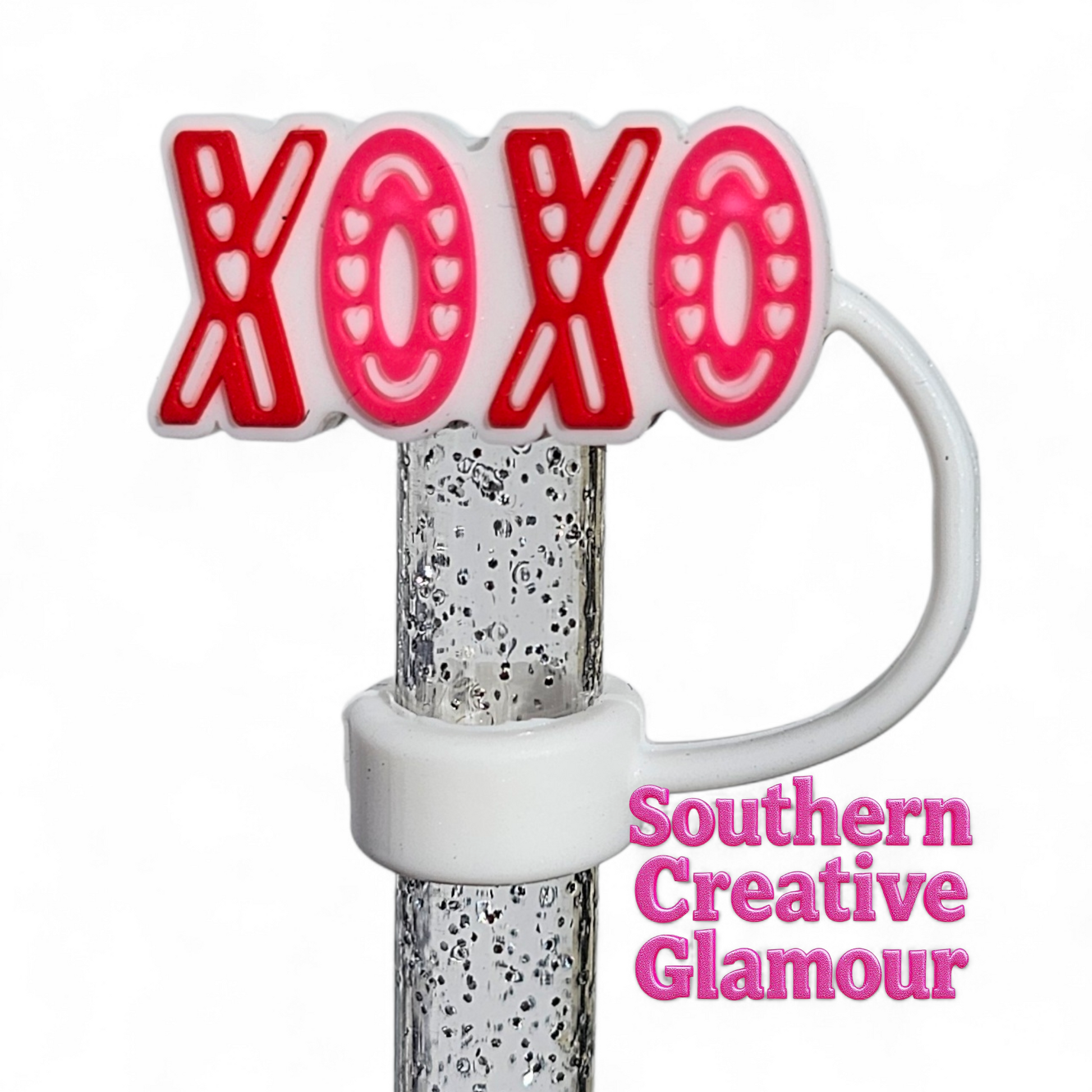 Valentine's Day XOXO 10mm Silicone Straw Topper | Straw Cover| Double-sided | by Southern Creative Glamour 