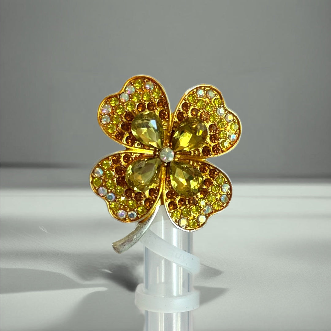 Yellow Bling Clover Straw Topper | Fits 10mm Straws 