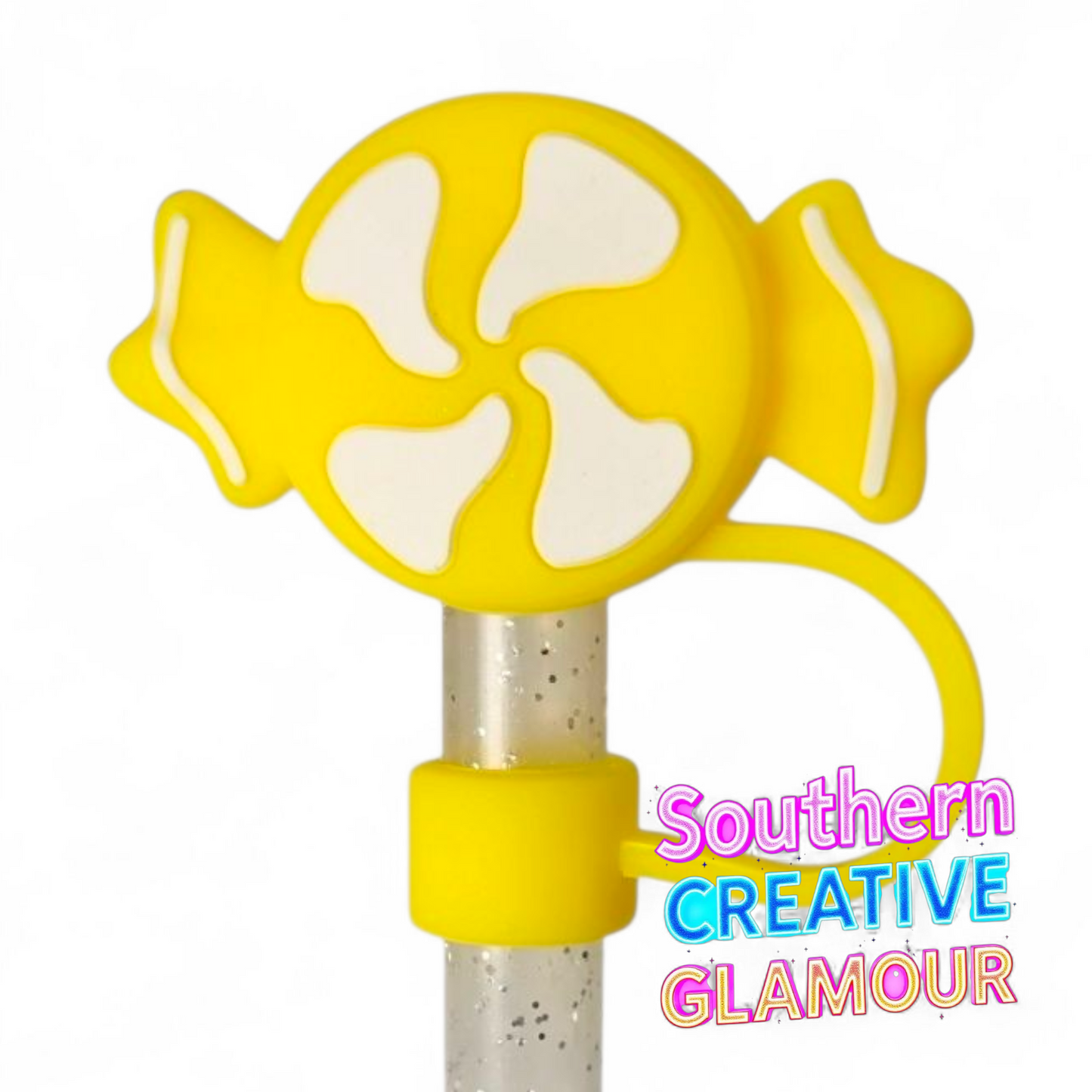 Yellow Christmas Candy 3D Silicone 10mm Straw Topper by Southern Creative Glamour 