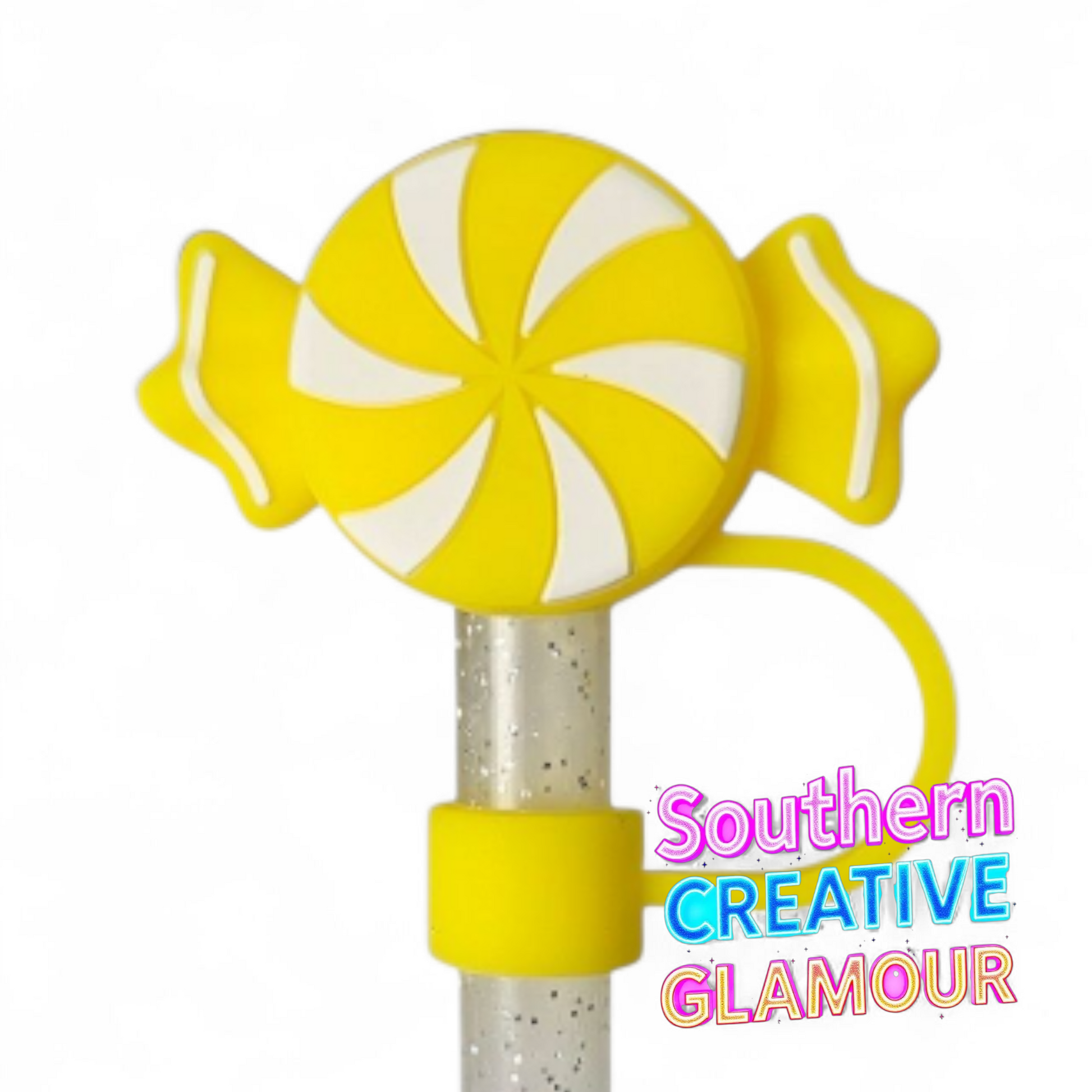 Yellow Christmas Candy 3D Silicone 10mm Straw Topper by Southern Creative Glamour 