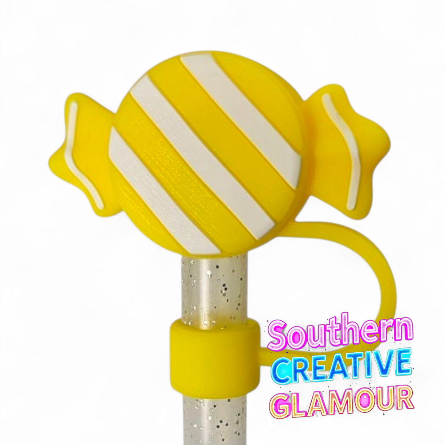 Yellow Christmas Candy 3D Silicone 10mm Straw Topper by Southern Creative Glamour 