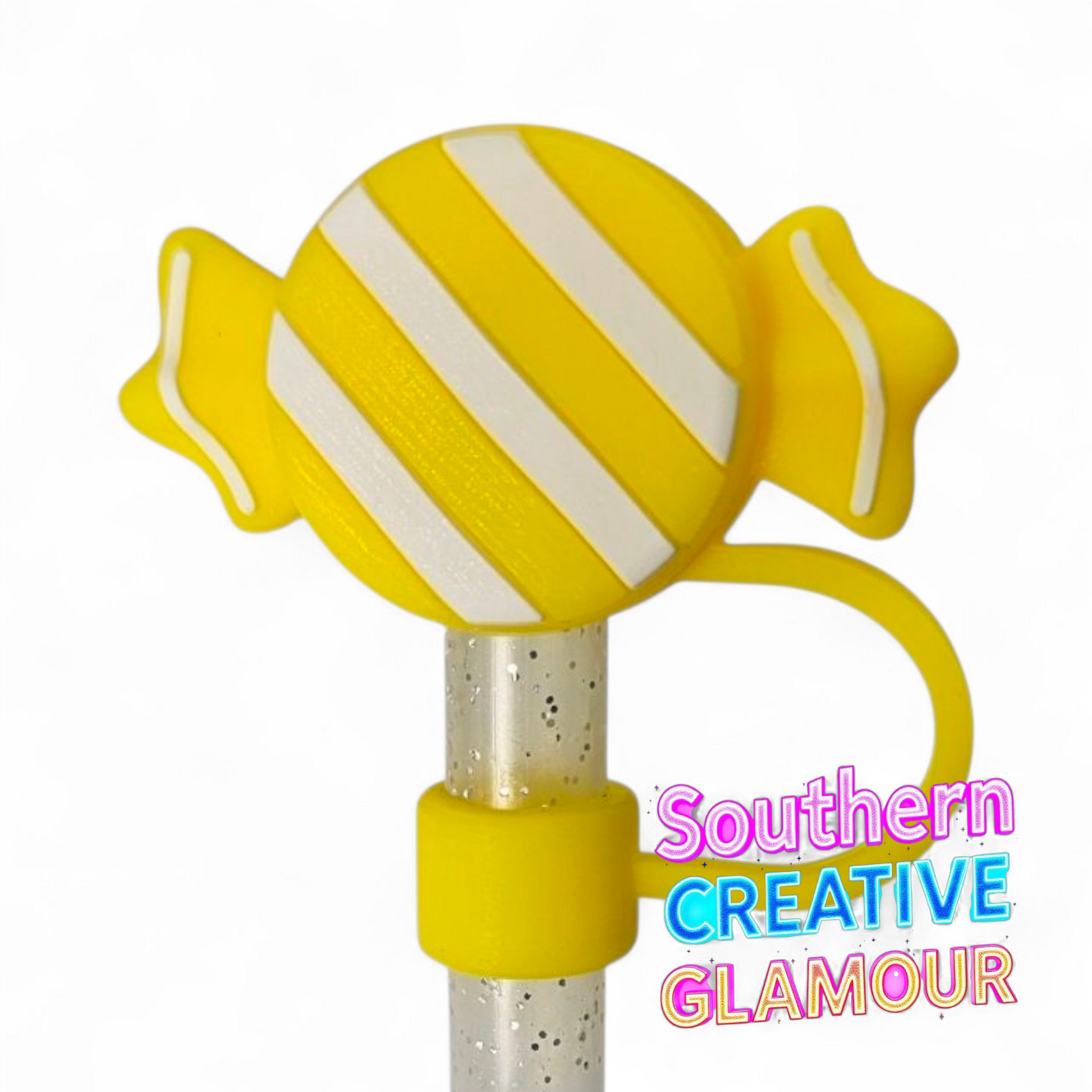 Yellow Christmas Candy 3D Silicone 10mm Straw Topper by Southern Creative Glamour 
