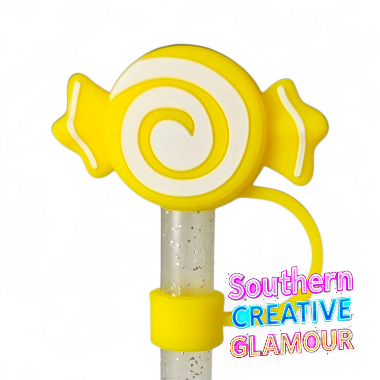 Yellow Christmas Candy 3D Silicone 10mm Straw Topper by Southern Creative Glamour 