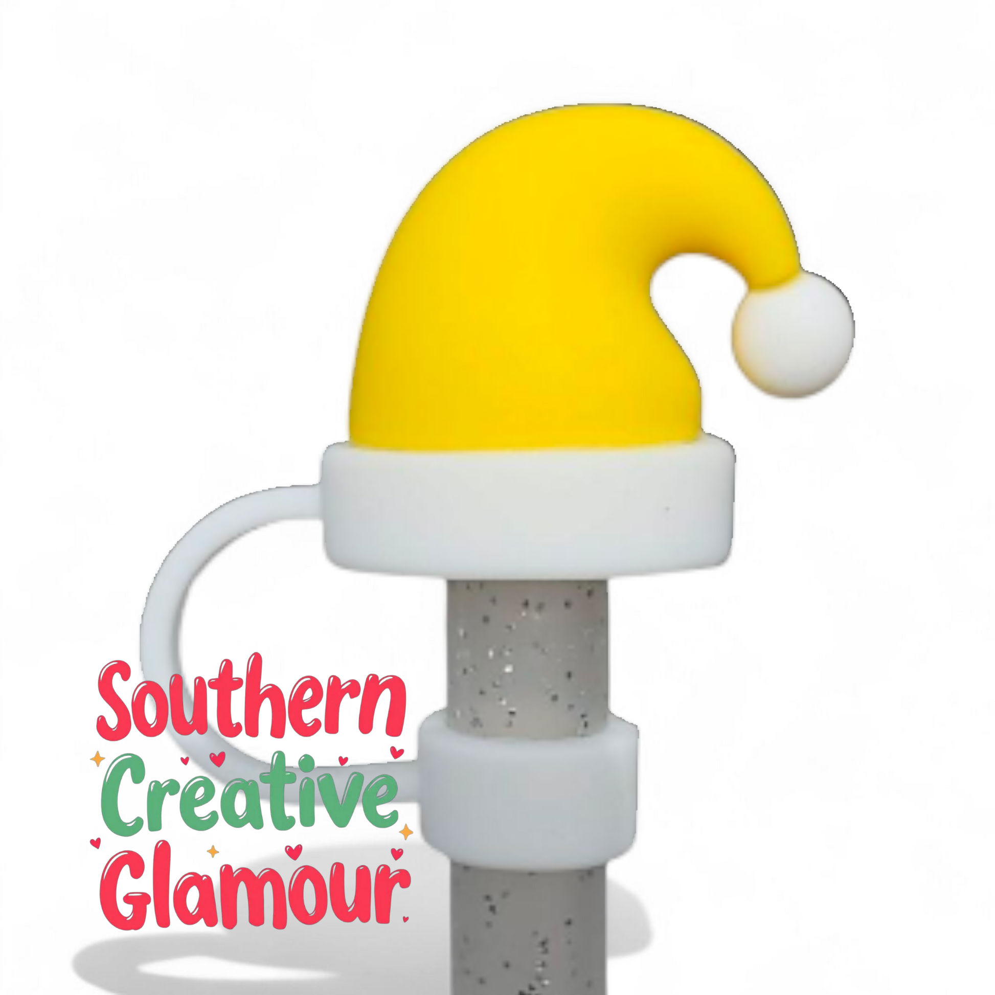 Yellow Christmas Santa Hat 3D Silicone Straw Topper | Straw Cover by Southern Creative Glamour 