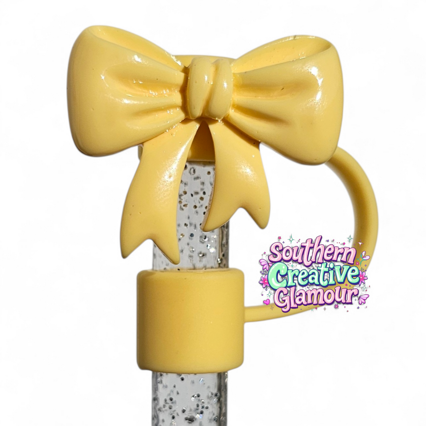 Yellow Coquette Ribbon Bow 10mm Straw Topper | Straw Cover by Southern Creative Glamour 