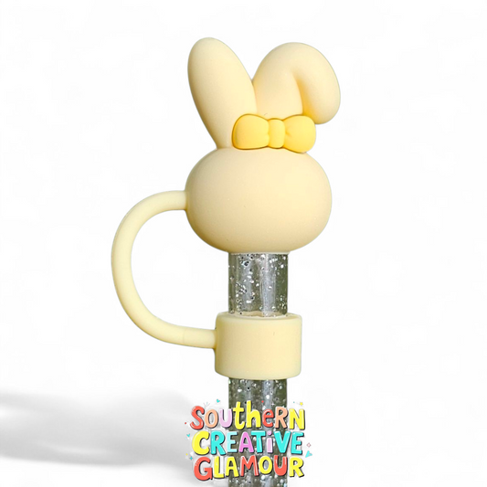 Yellow 3D Preppy Bunny 10mm Straw Topper by Southern Creative Glamour 