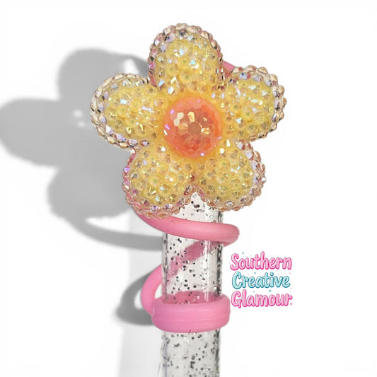 Yellow Glitter Daisy Straw Topper | Fits 10mm Straws 
