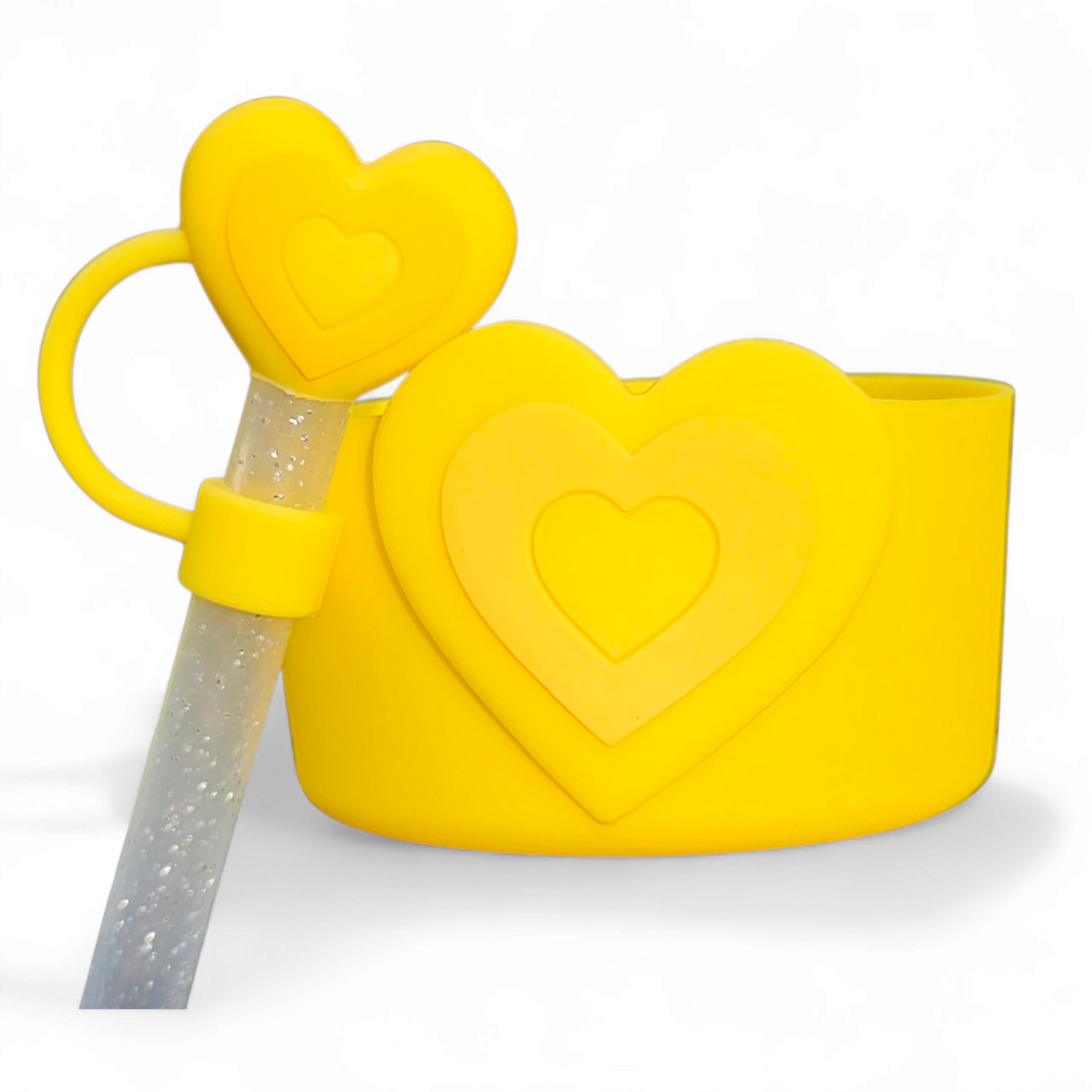 Yellow Heart Tumbler Silicone Boot & Matching Heart Silicone 10mm Straw Topper 
