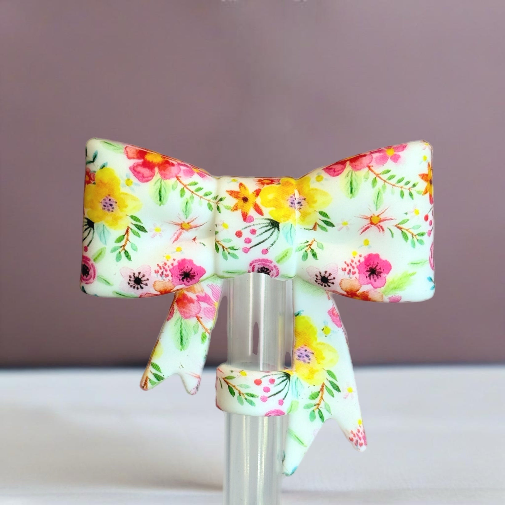 Summer Floral 3D Bow Silicone Straw Topper | Fits 10mm Straws