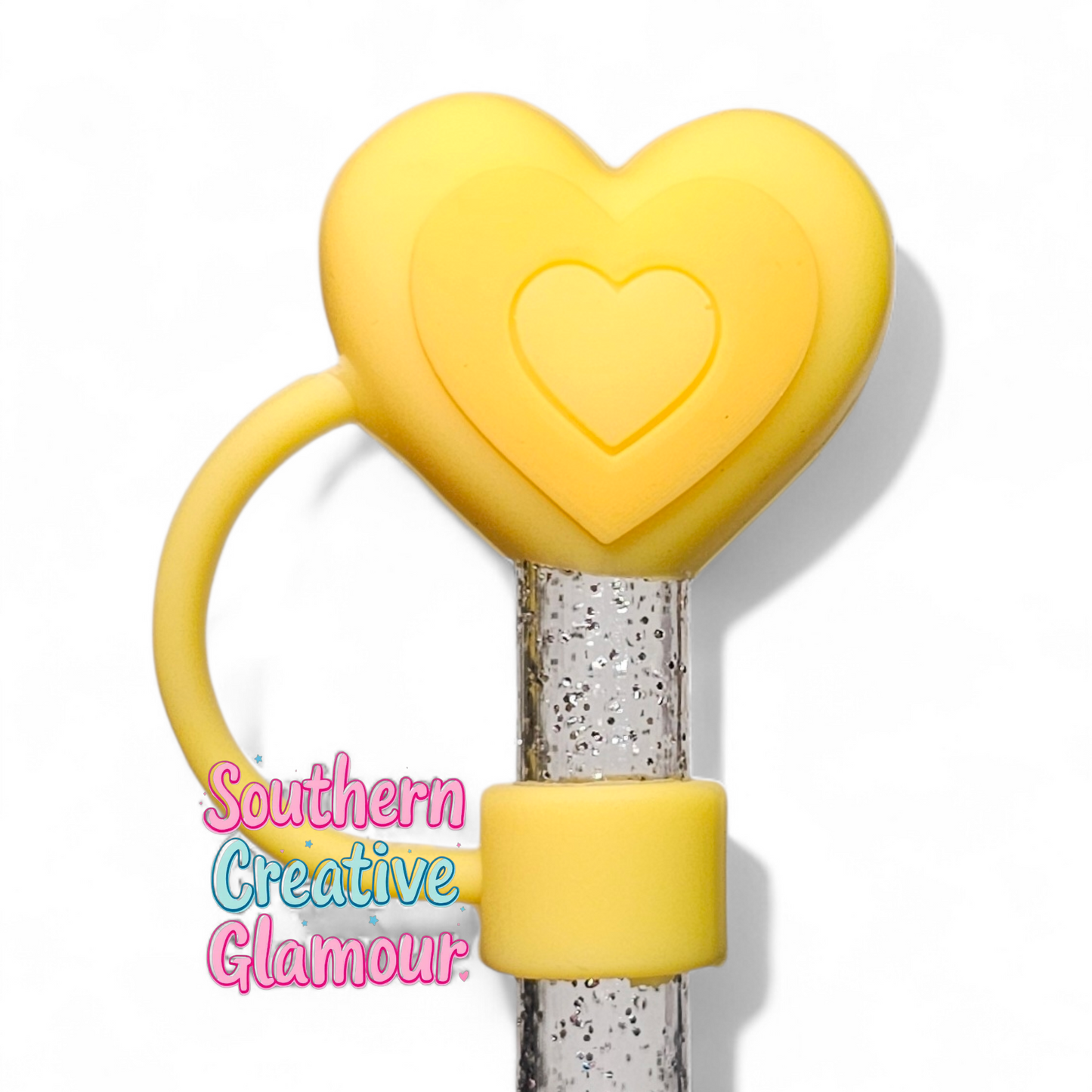 Yellow 3D Heart 10mm Straw Topper  | Straw Cover by Southern Creative Glamour 