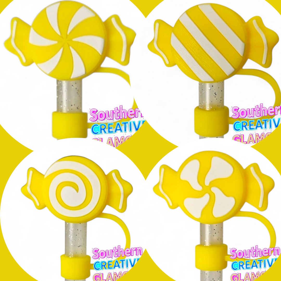 Yellow and White Candy 3D Silicone Straw Topper | Straw Cover by Southern Creative Glamour 