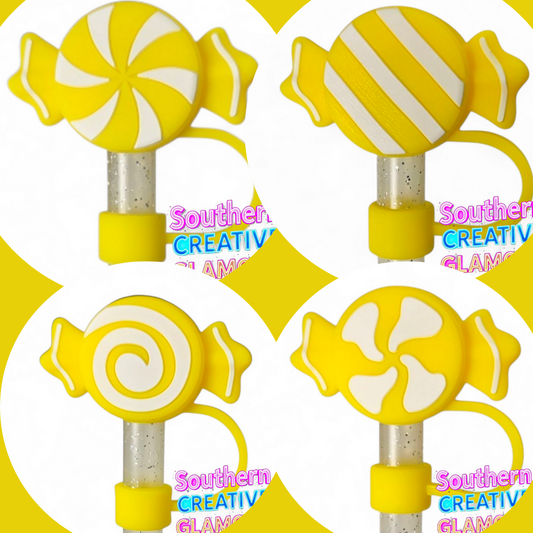 Yellow and White Candy 3D Silicone Straw Topper | Straw Cover by Southern Creative Glamour 